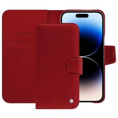 Housse cuir Apple iPhone 15 Pro Max - Rabat portefeuille - Rouge - Cuir lisse