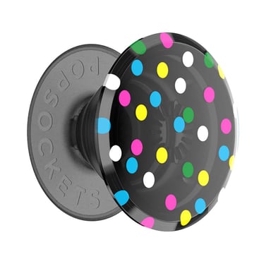 PopSockets Soporte PopGrip para smartphone con diseño Disco Dots con adhesivo y función de soporte Negro