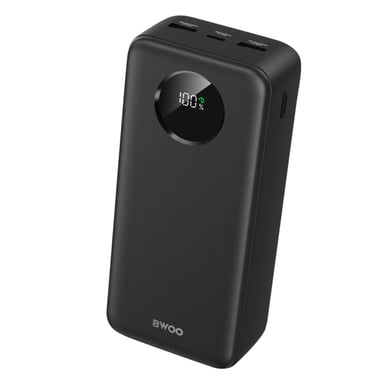 Bwoo Batería externa 30000mAh USB-C 2xUSB LCD Negro