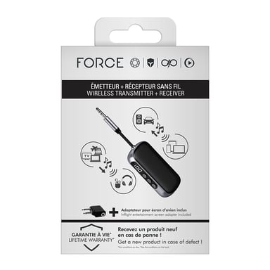 FORCE PLAY Adaptador de Audio Bluetooth 2 en 1 3.5mm Jack Transmisor y Receptor Negro