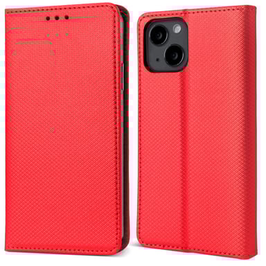 Moozy Étui à rabat pour iPhone 14, Rouge – Étui portefeuille à rabat magnétique intelligent avec porte-cartes et support, emplacements pour cartes de crédit, fonction béquille