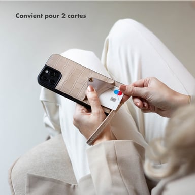 Selencia Coque de télephone Nova Croco avec cordon et porte-cartes pour Apple iPhone 16 - Beige