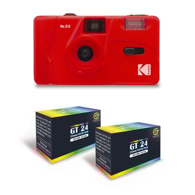 KODAK M35 - Appareil Photo Rechargeable 35mm, Objectif Grand Angle Fixe, Viseur Optique, Flash Intégré - Rouge + 2 Pellicules GT24 Couleur compatible 24 Expositions