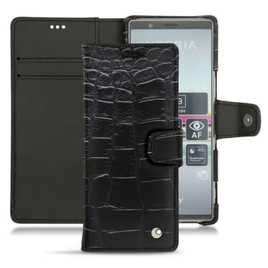 Housse cuir Sony Xperia 5 - Rabat portefeuille - Noir - Cuirs spéciaux