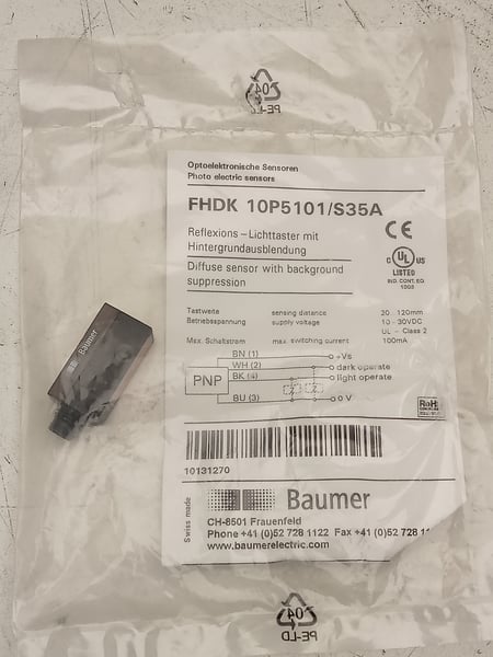 FHDK 10P5101/S35A Baumer Diffuse Sensor with Background Suppression