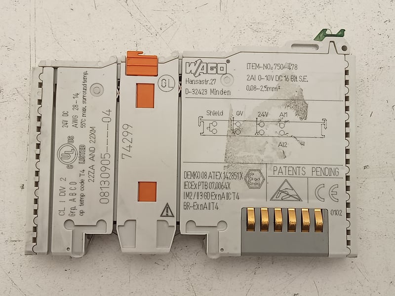 750-478 Wago 2AI 0-10V DC 16 BIT S.E. Analog Input Module