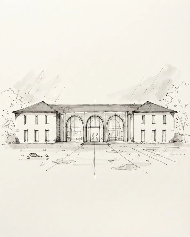 Pencil sketch of a classical orangery