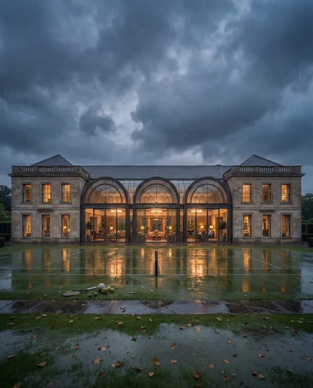 Photoreal dusk render of the orangery reflected in water
