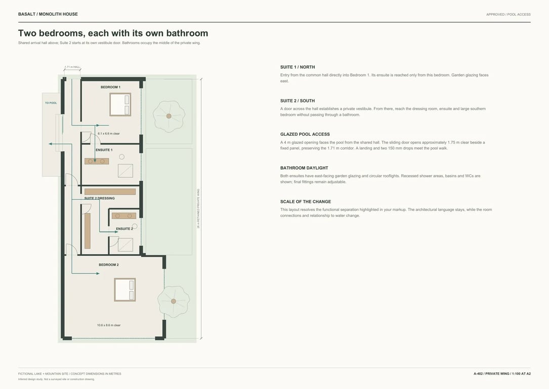 Plan of the two bedroom suites and pool access