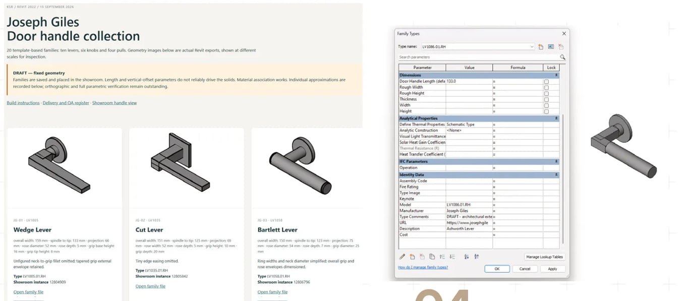 Door handle collection reference and Revit family types dialog