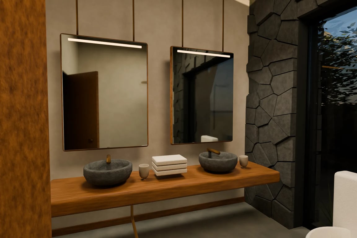 AI-built Blender model after sketch and prompt amendments: Bathroom