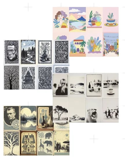 Grid of printmaking style references
