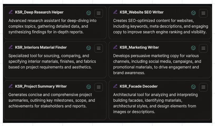 Grid of KSR agent templates
