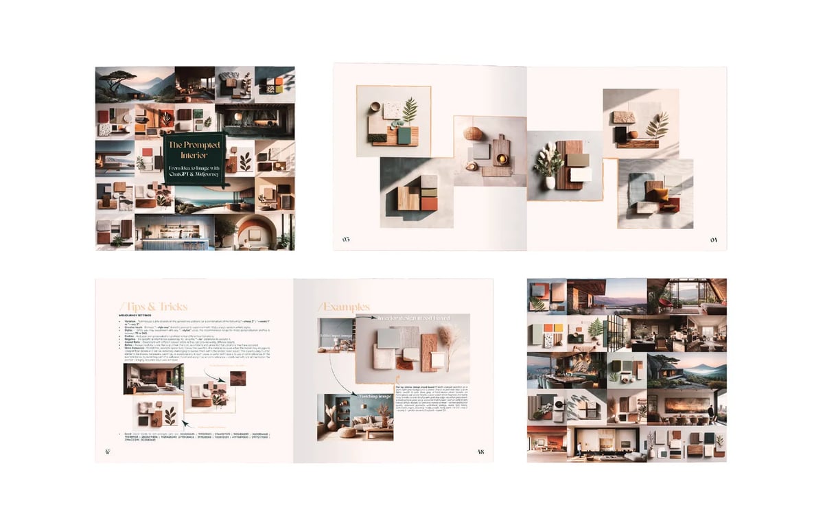 Selected spreads from The Prompted Interior guide