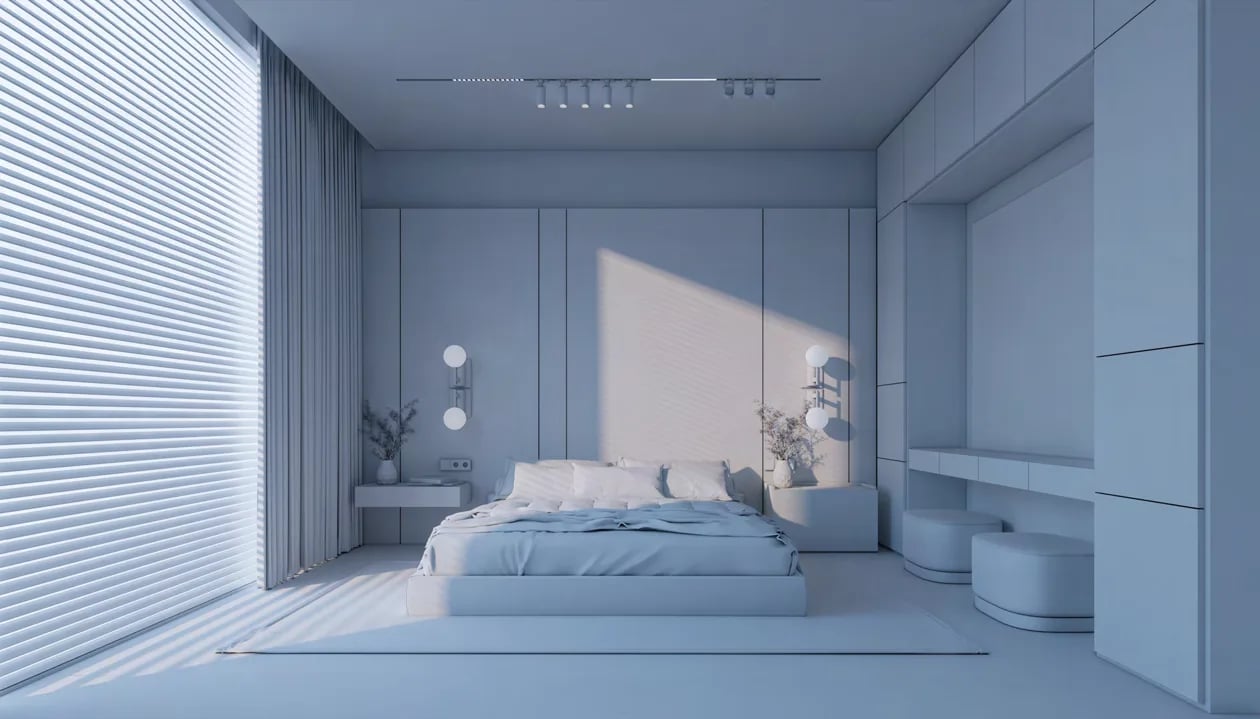 Clay render of a bedroom