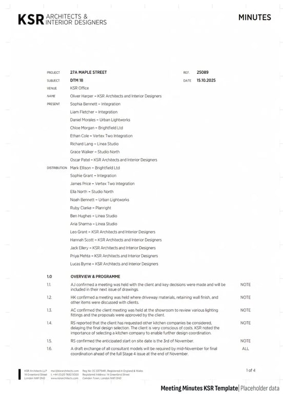 Generated meeting minutes in the KSR template