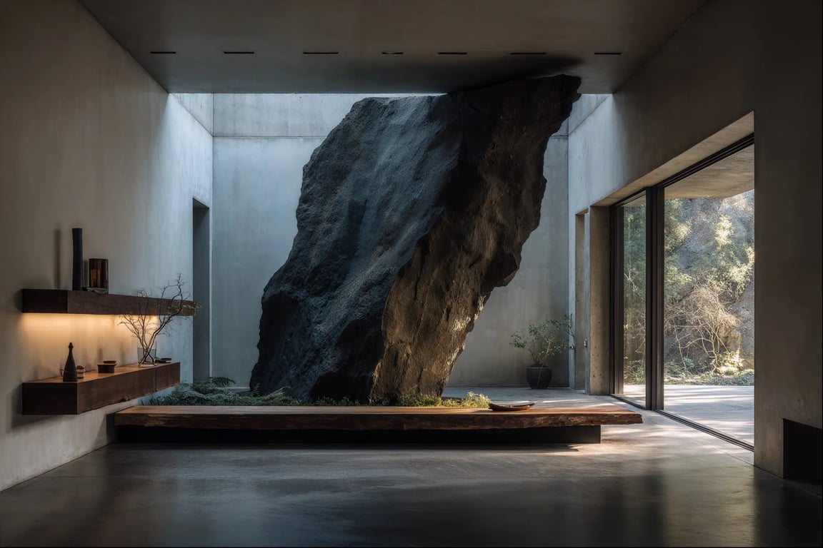Original Midjourney exploration of a monolith beneath a foyer rooflight