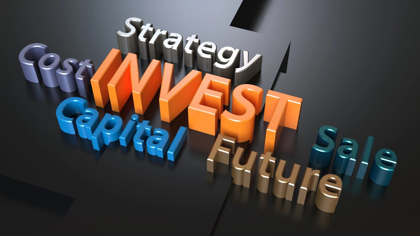 Imagen en 3D que contiene las palabras 'strategy', 'cost', 'invest', 'capital' y 'future