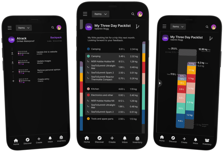 Darstellung der Packlistenplanung mit Versionierung in Parley