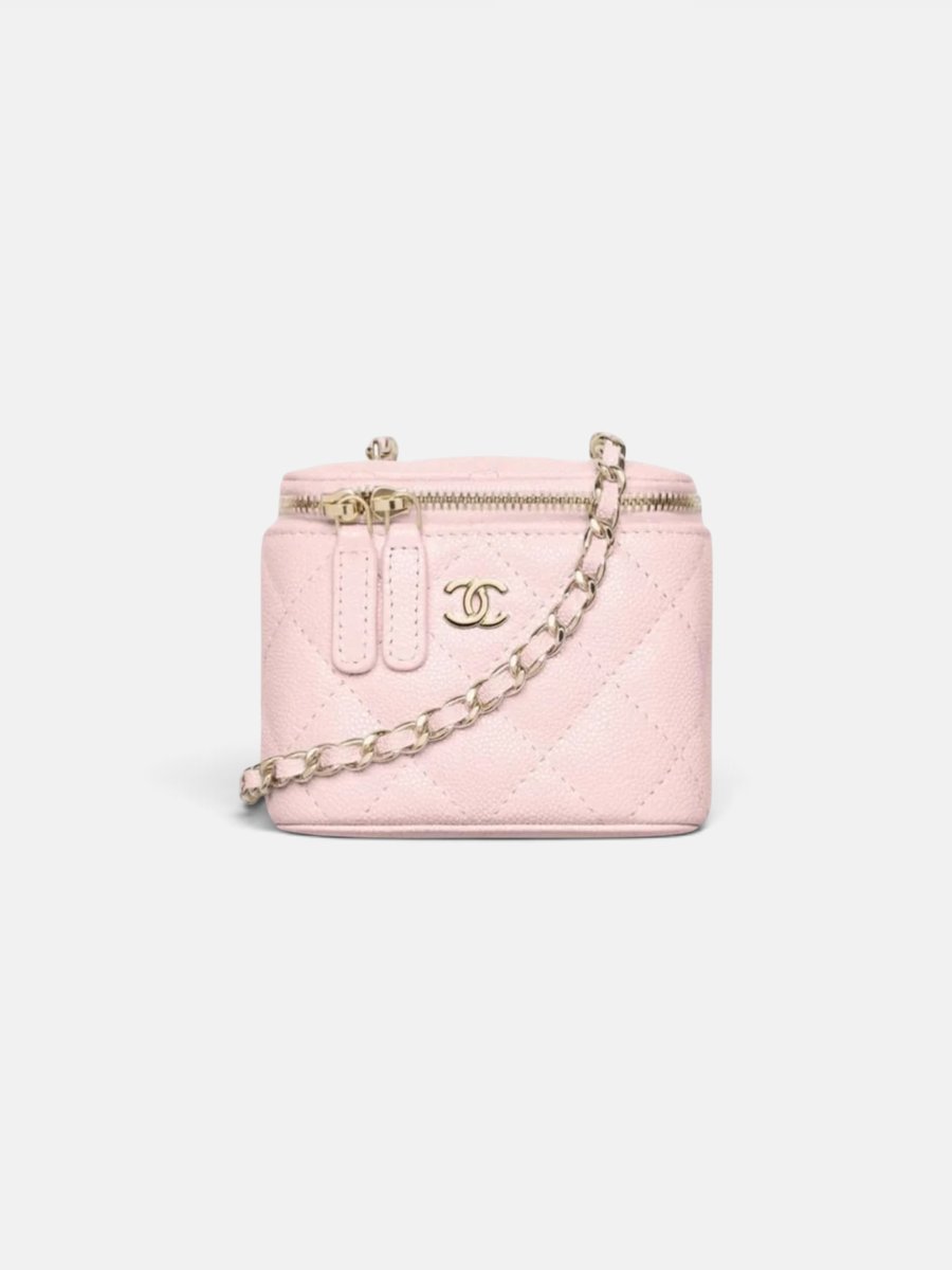 Chanel Classic Small Vanity With Chain in Grained Shiny Calfskin Light Pink