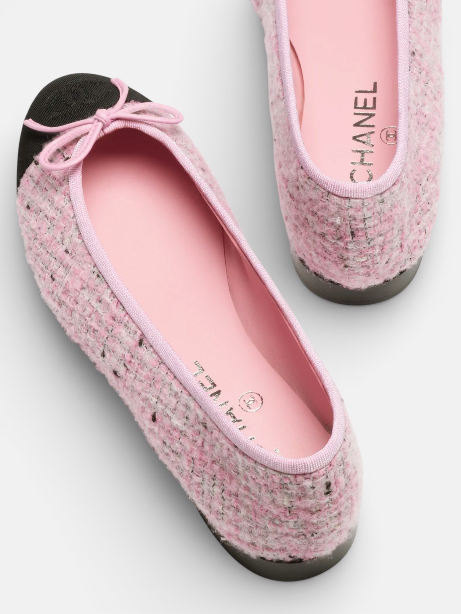 Chanel Chanel Ballet Flats Grosgrain Pink Black – back view in premium quality with AA+ craftsmanship