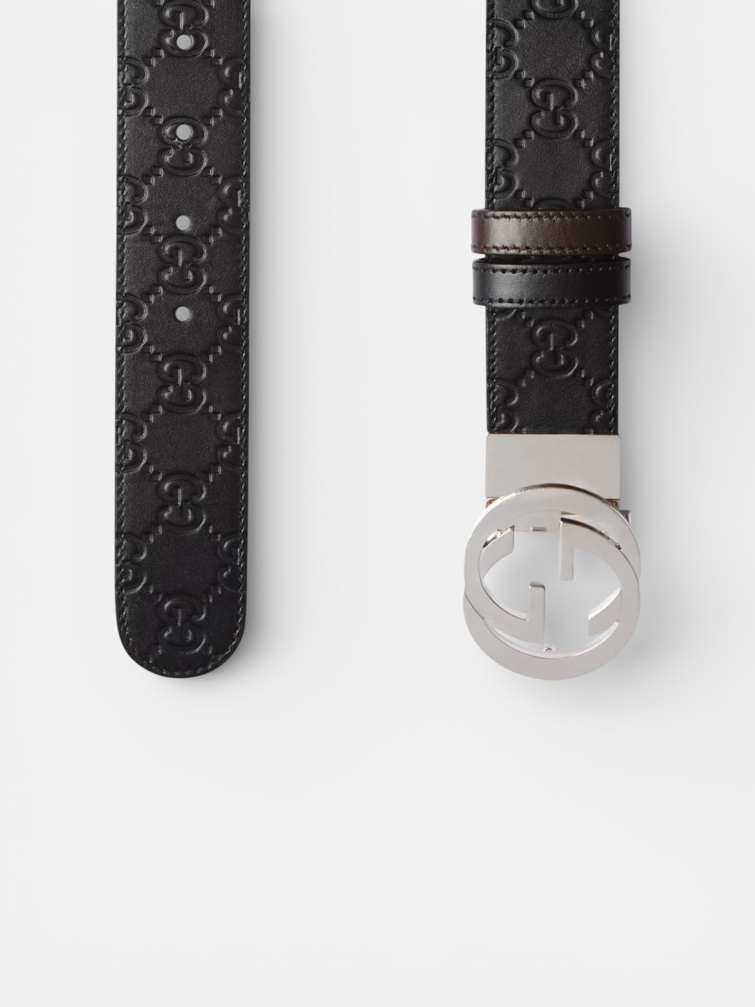 Gucci Gucci Reversible Belt with Interlocking G Buckle Black Brown Leather – side profile view in premium quality with AA+ craftsmanship