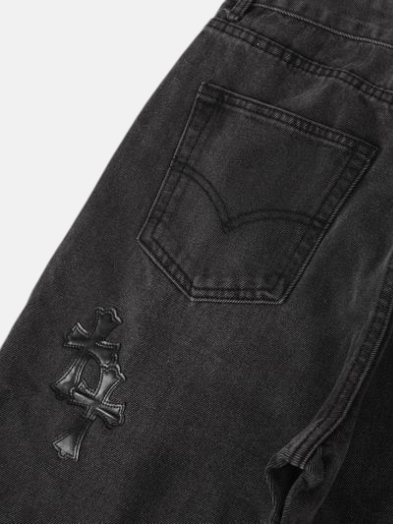 Chrome Chrome Hearts Ghost Cross Jeans Black – detail view in premium quality with AA+ craftsmanship