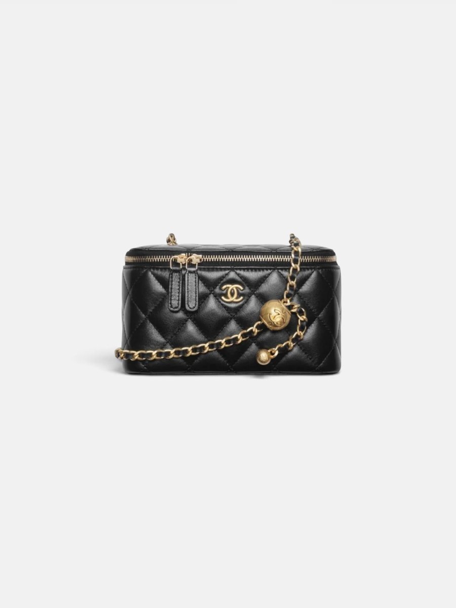 Chanel Long Vanity with Chain in Shiny Lambskin Black