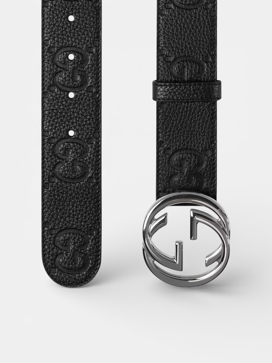 Gucci Wide Belt with Interlocking G Buckle Black Leather - Preview
