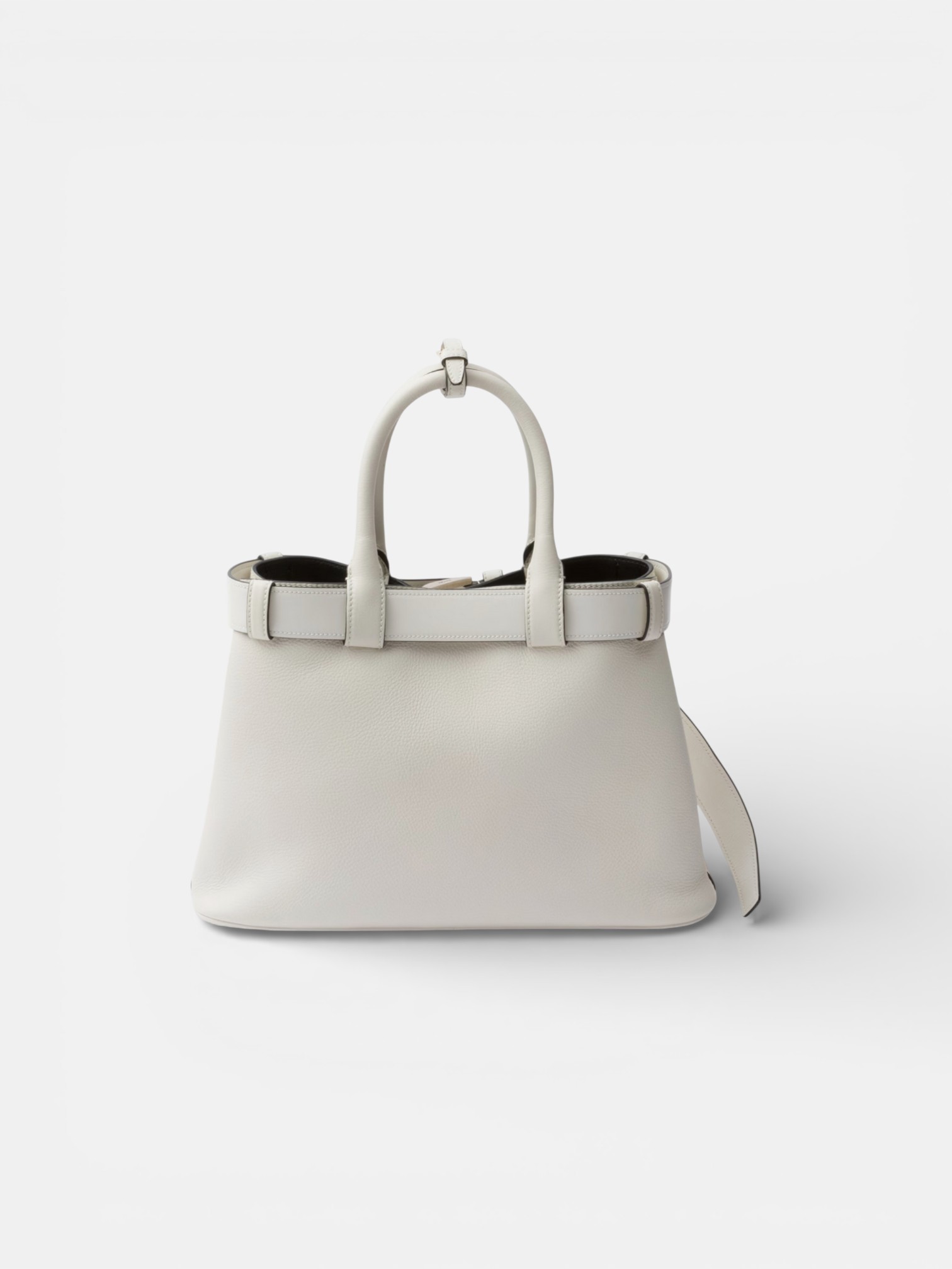 Prada Prada Buckle Small Leather Handbag White – close-up detail view in premium quality with AA+ craftsmanship