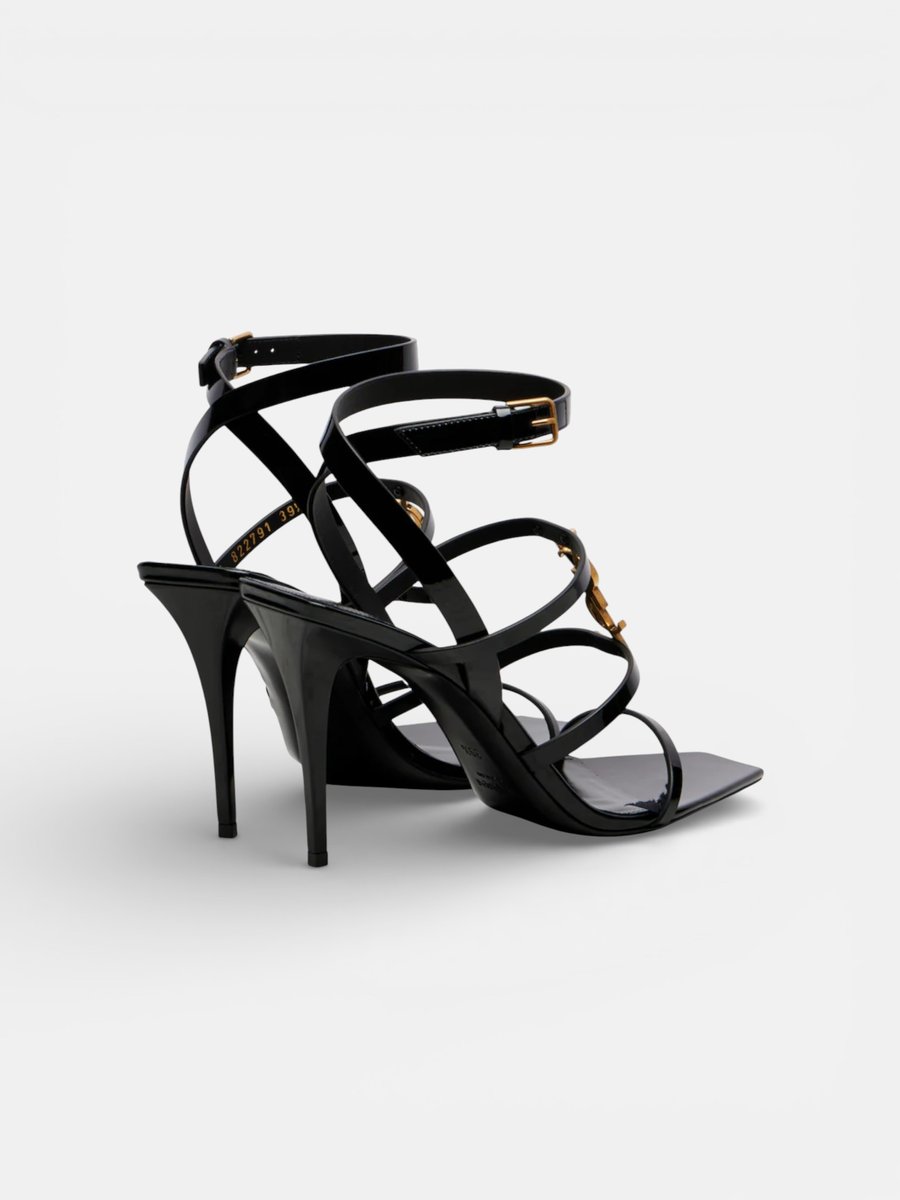 YSL Cassandra 90 Patent Leather Sandals Black - Preview
