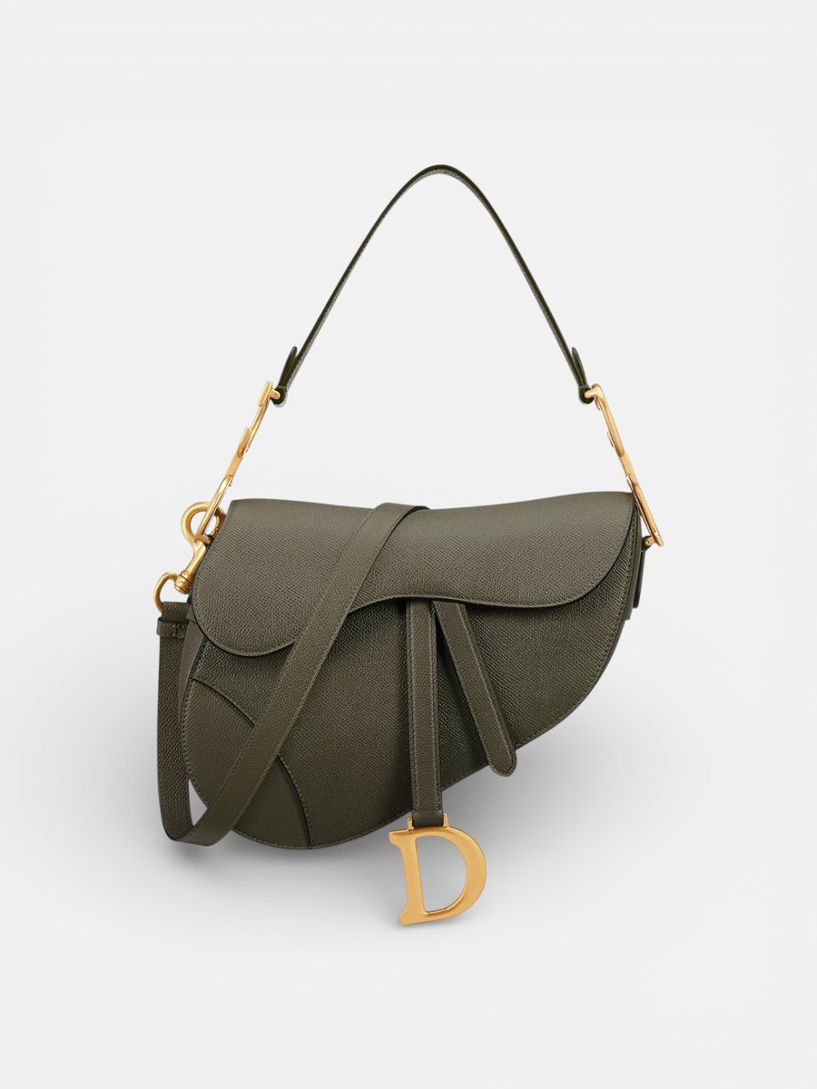 Dior Saddle Bag Grained Olive Green