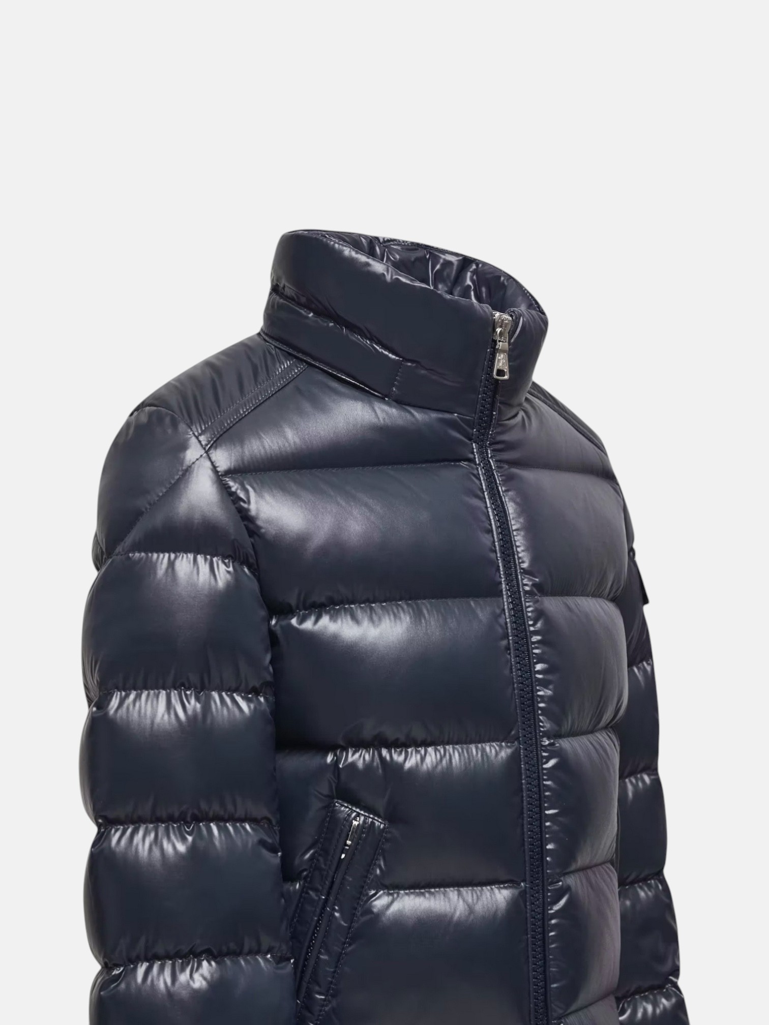 Moncler Moncler Maya Down Jacket Navy Blue – detail view in premium quality with AA+ craftsmanship