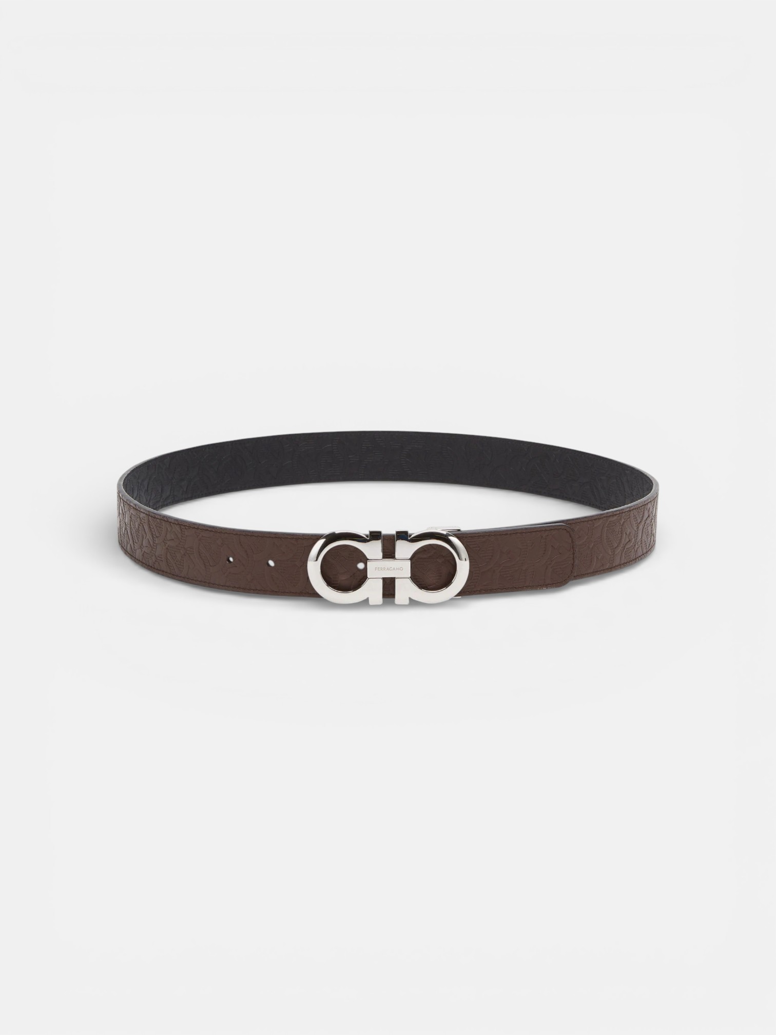 Ferregamo Ferregamo Reversible and Adjustable Belt Tabacco Black – close-up detail view in premium quality with AA+ craftsmanship