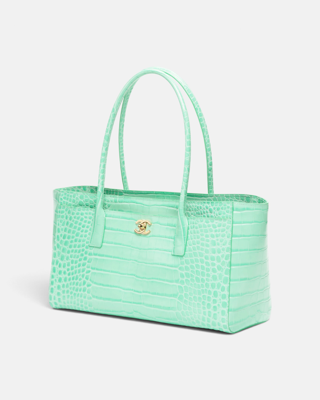 Chanel Chanel Small Tote Crocodile Embossed Calfskin & Gold-Tone Metal Turquise – back view in premium quality with AA+ craftsmanship
