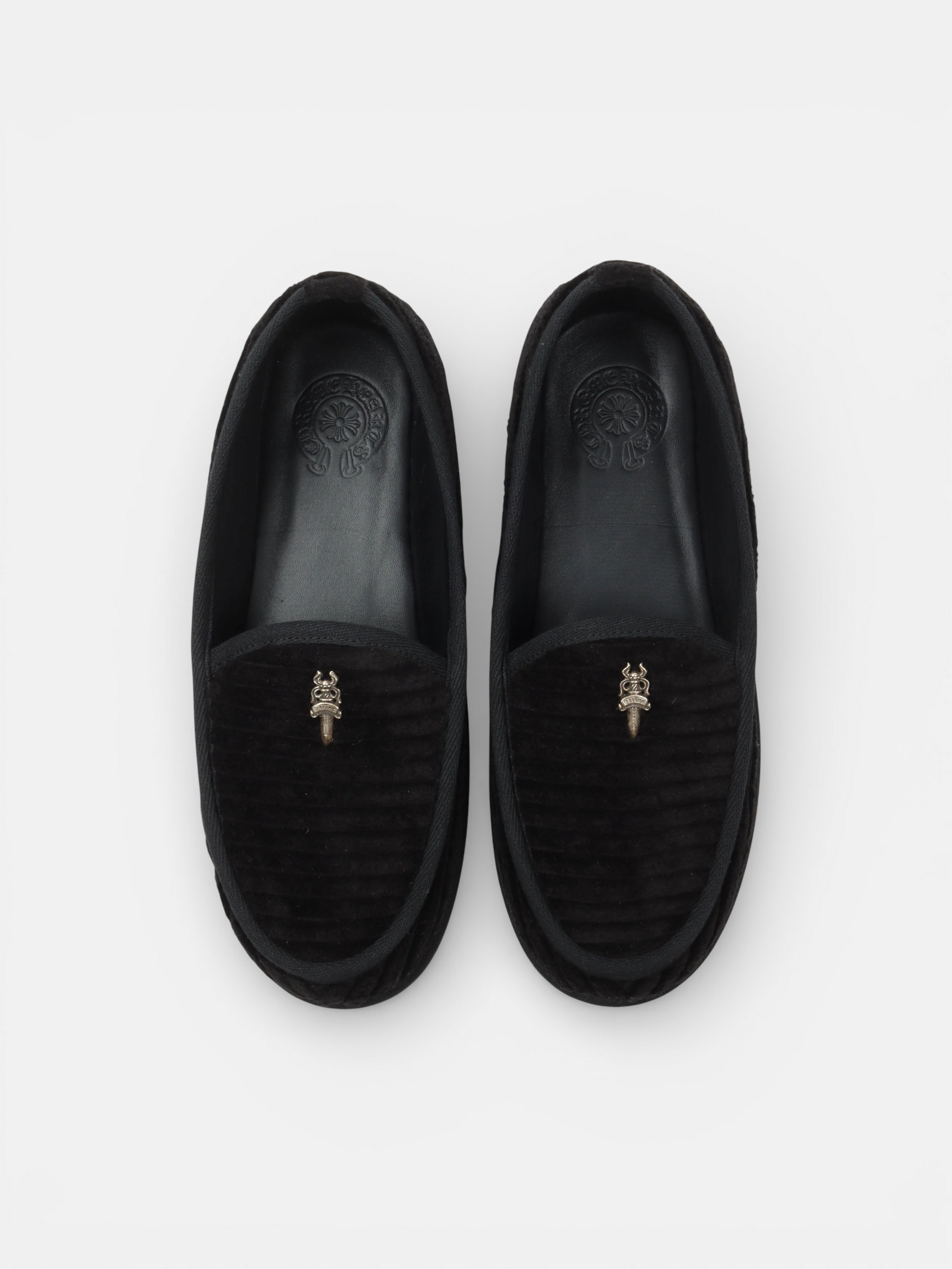 Chrome Chrome Hearts Corduroy Dagger Loafers Black – back view in premium quality with AA+ craftsmanship