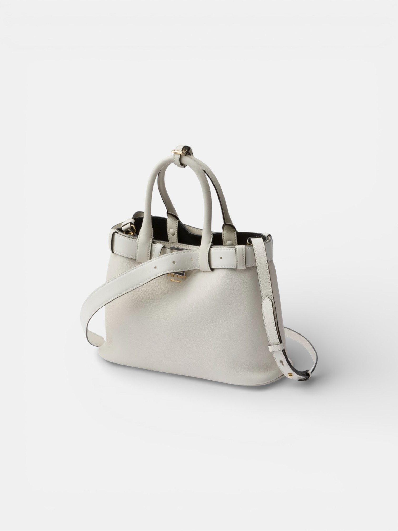 Prada Prada Buckle Small Leather Handbag White – side profile view in premium quality with AA+ craftsmanship