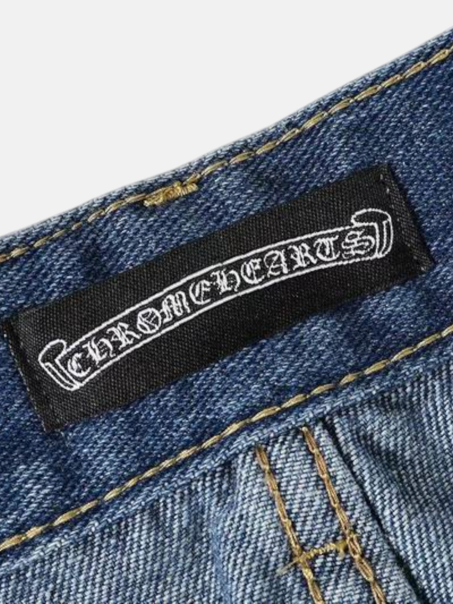 Chrome Chrome Hearts Archive Cross Jeans Blue – detail view in premium quality with AA+ craftsmanship
