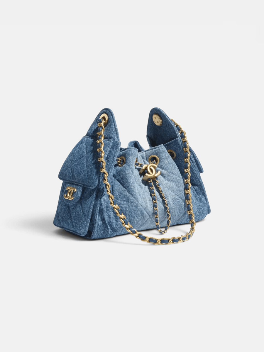 Chanel 25 Mini Handbag Washed Denim & Gold Tone Metal in Blue - Preview