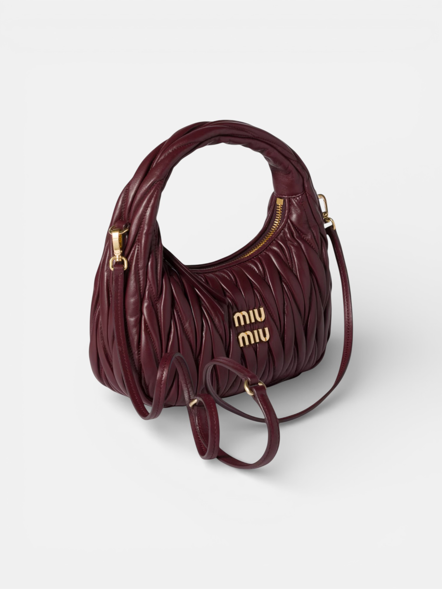 MiuMiu MiuMiu Wander Leather Bag Burgundy – side profile view in premium quality with AA+ craftsmanship