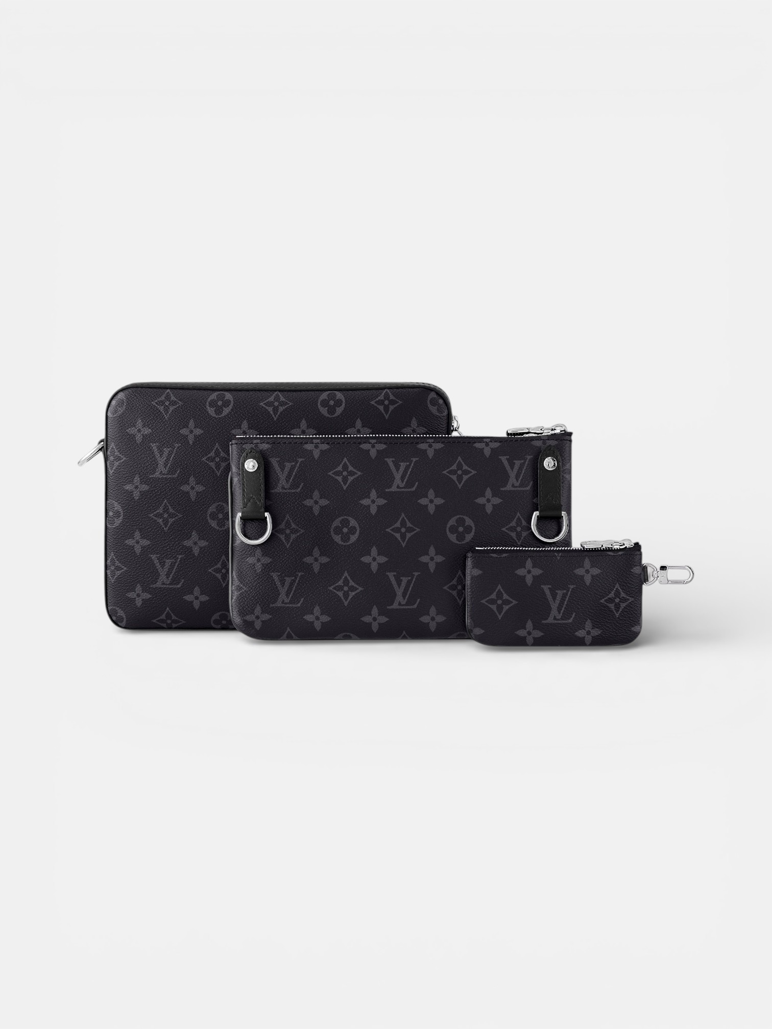 Louis Louis Vuitton Trio Messenger Bag Monogram Eclipse – detail view in premium quality with AA+ craftsmanship
