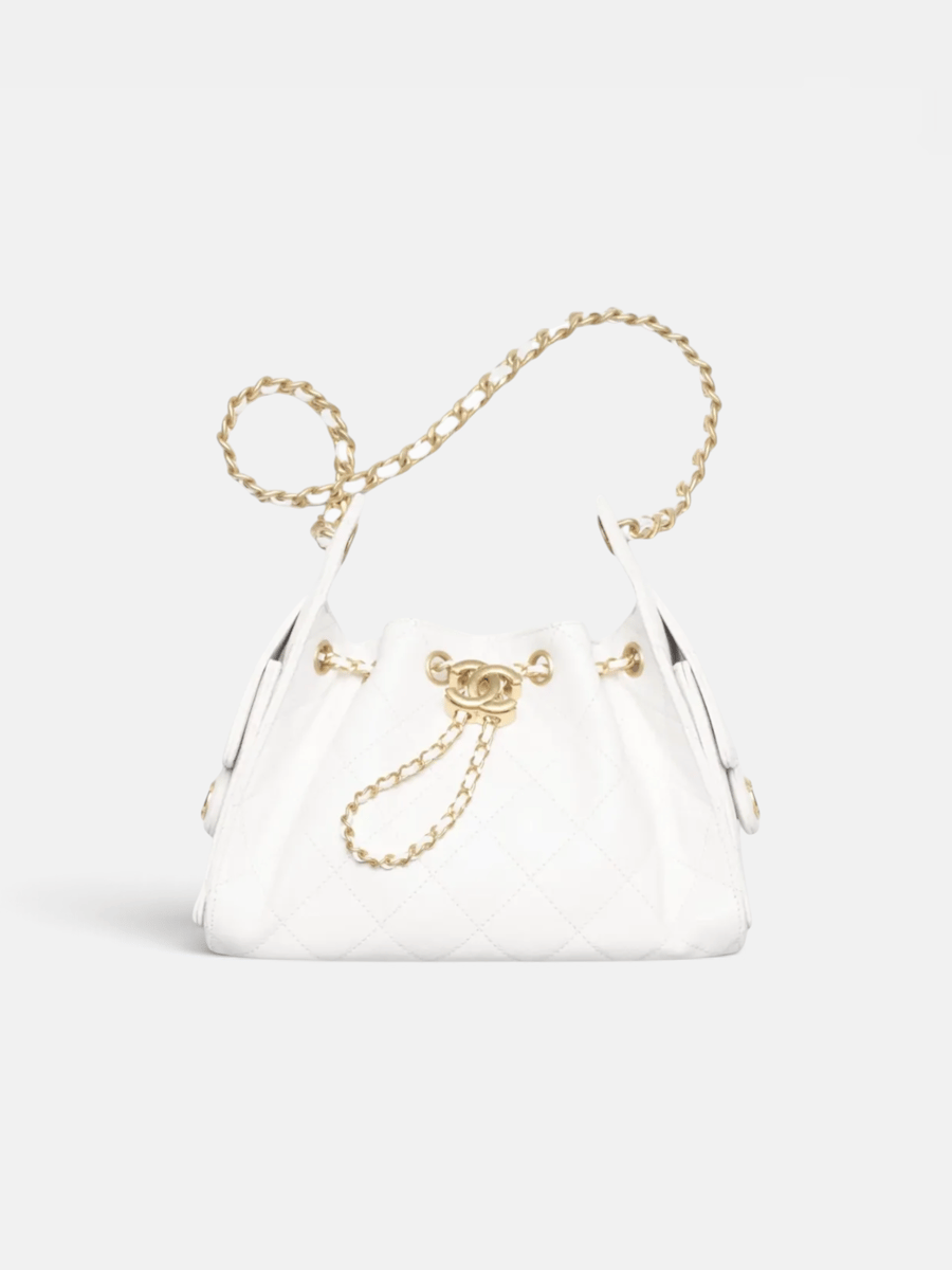 Chanel 25 Mini Handbag Grained Calfskin & Gold-Tone Metal in White