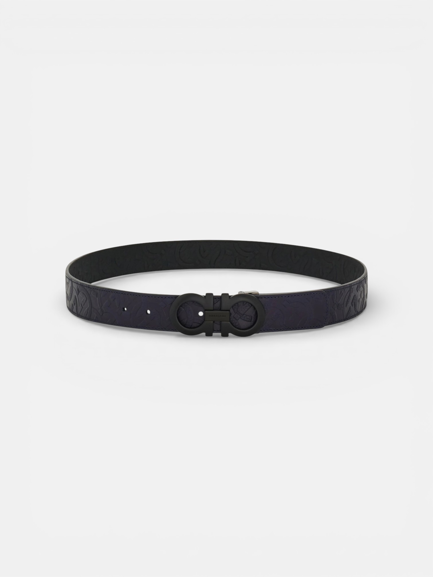 Ferregamo Ferregamo Reversible and Adjustable Belt Midnight Black Blue – close-up detail view in premium quality with AA+ craftsmanship