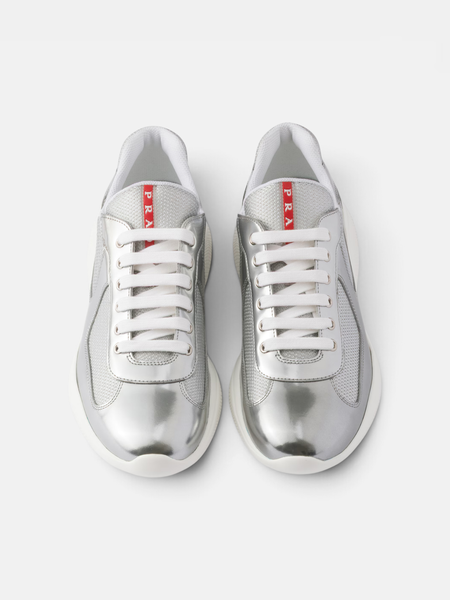 Prada Prada Cups Sneaker Silver – close-up detail view in premium quality with AA+ craftsmanship