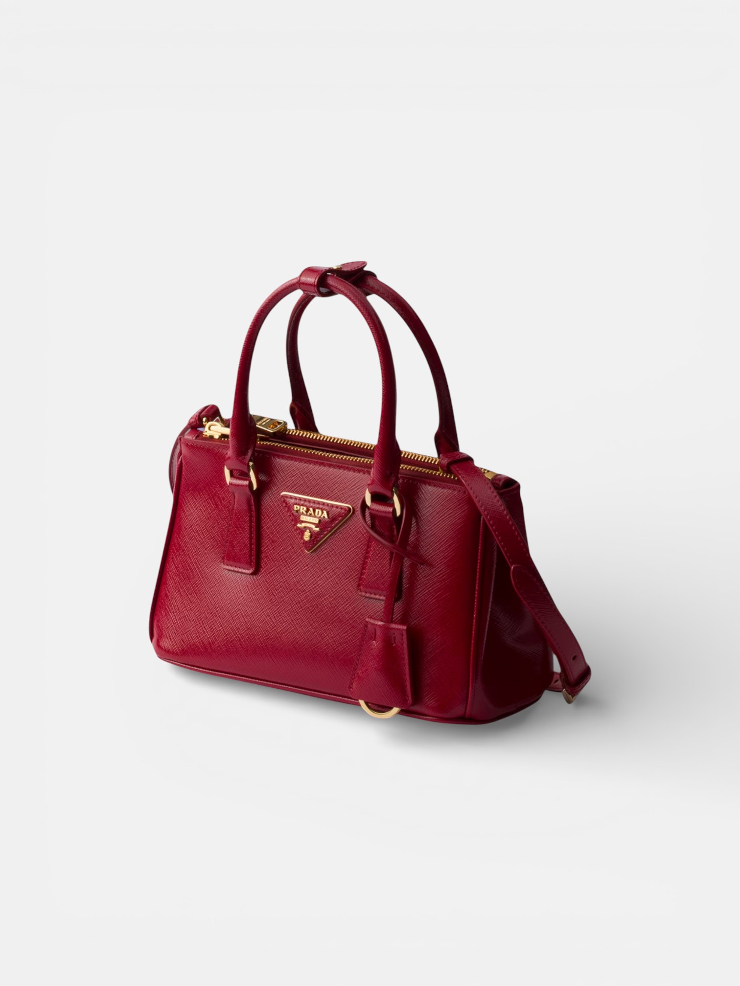 Prada Prada Galleria Saffiano Mini-Bag Cherry Red – close-up detail view in premium quality with AA+ craftsmanship