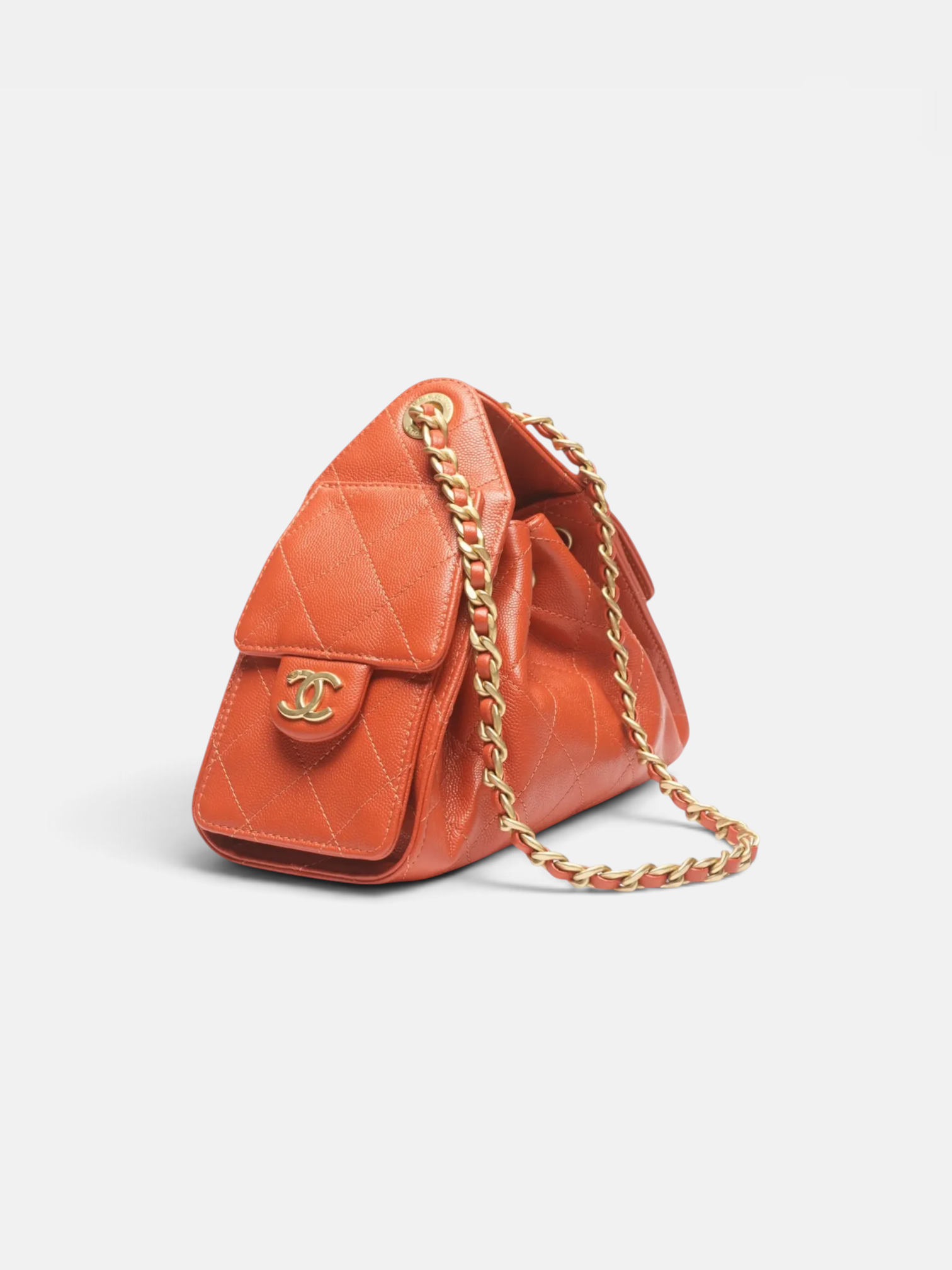 Chanel Chanel 25 Mini Handbag Grained Calfskin & Gold-Tone Metal in Dark Orange – close-up detail view in premium quality with AA+ craftsmanship