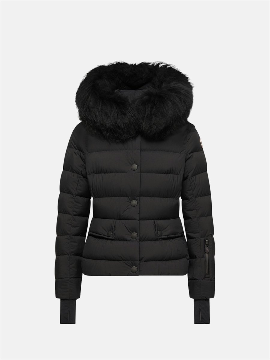 Moncler Armoniques Hooded Shearling-Trimmed Down Ski Jacket Black