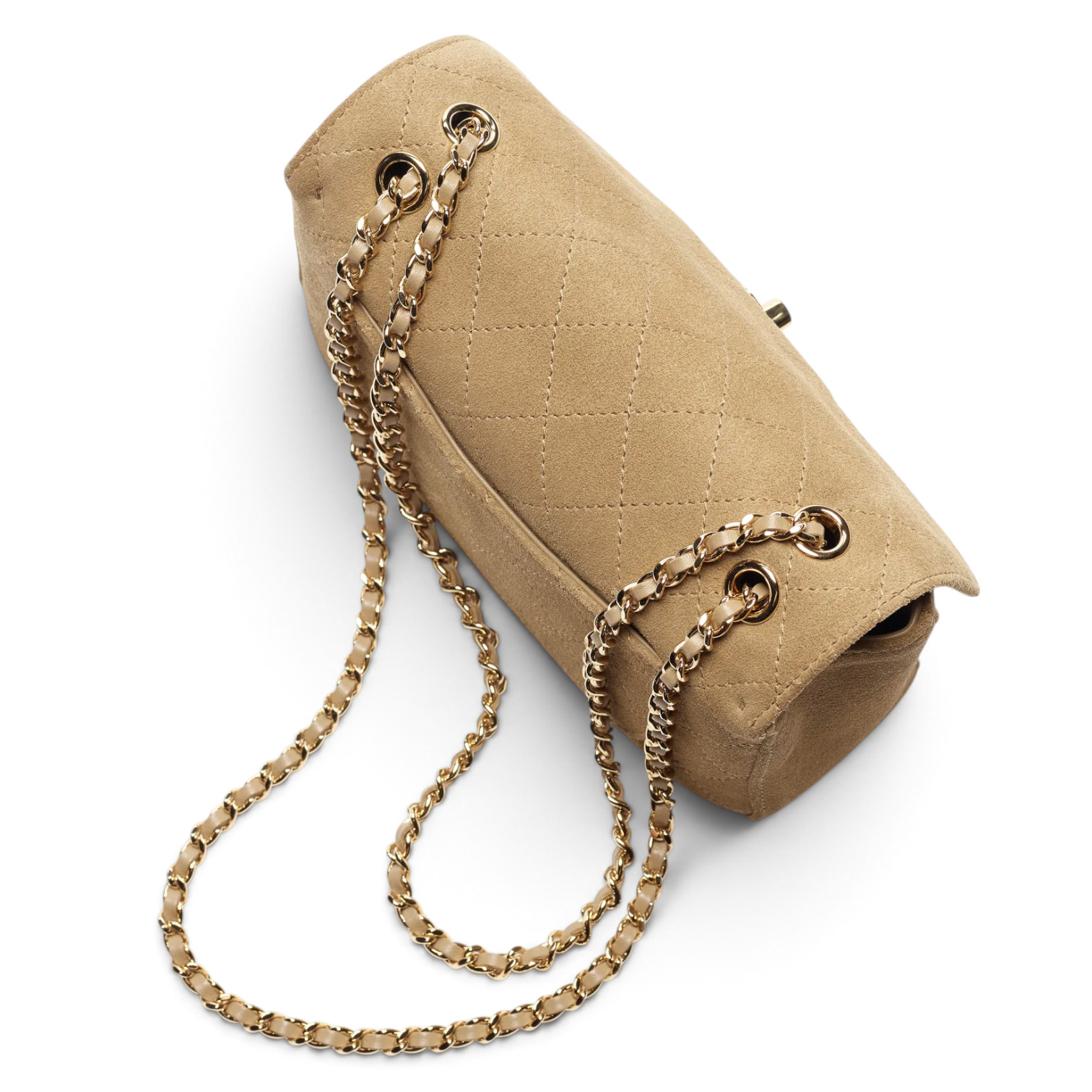 Chanel Chanel Mini Flap Bag Suede Calfskin & Gold-Tone Metal Dark Beige – detail view in premium quality with AA+ craftsmanship