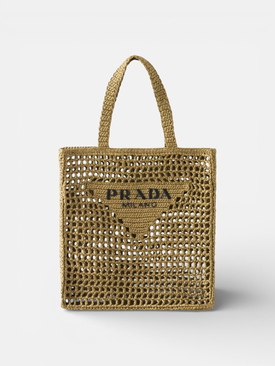 Prada Crochet Tote Bag Olive Green