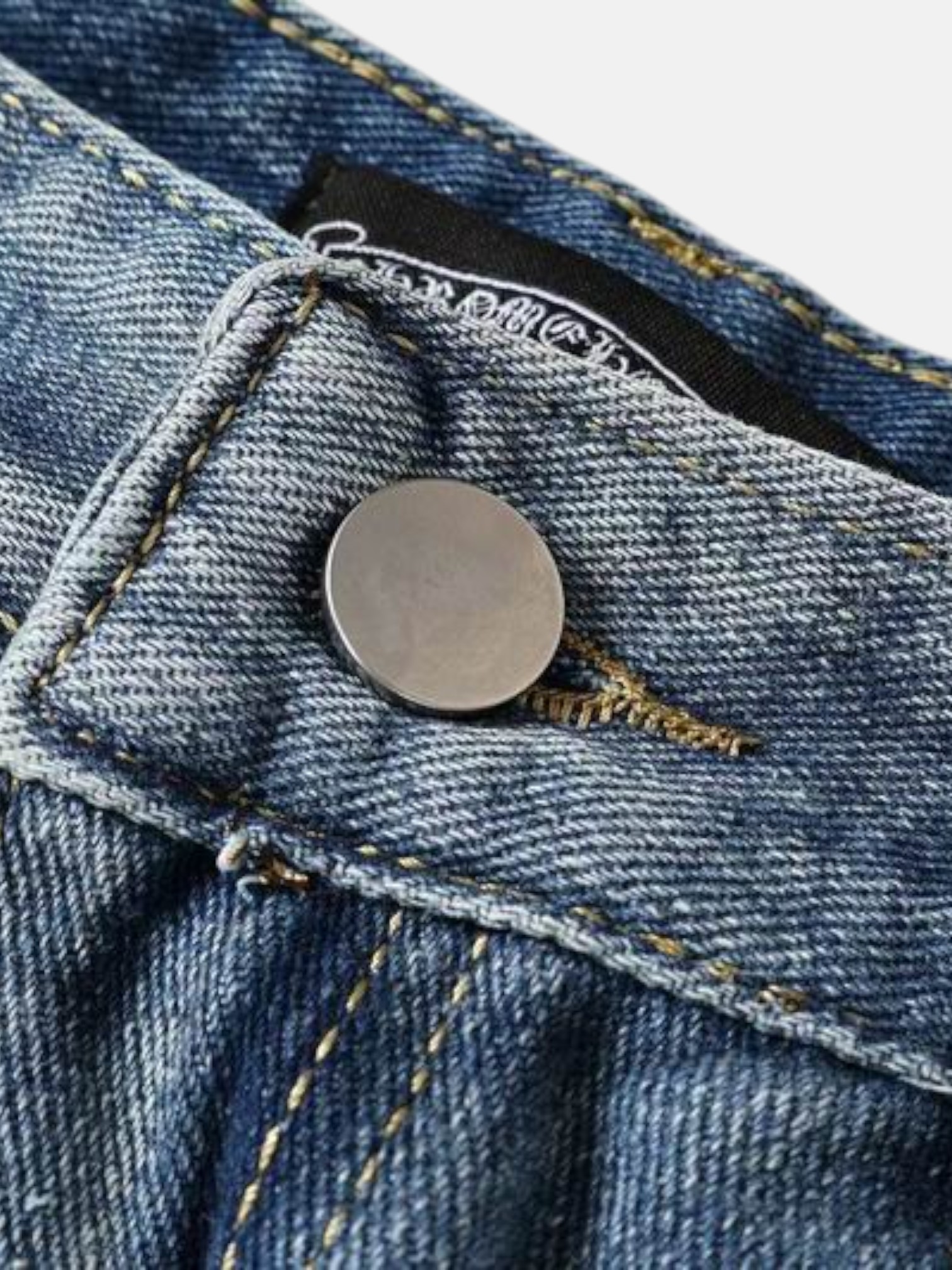 Chrome Chrome Hearts Archive Cross Jeans Blue – detail view in premium quality with AA+ craftsmanship